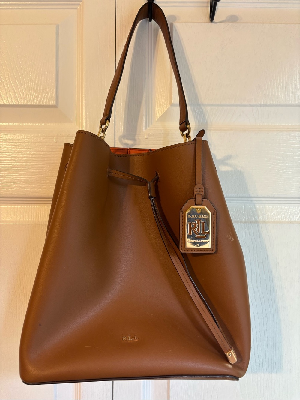 Ralph Lauren Brown Leather Shoulder Tote with RLL Tag